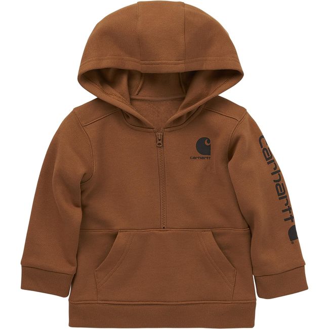 Carhartt Boys' Long-Sleeve Half-Zip Hooded Sweatshirt, Brown, 6 Months