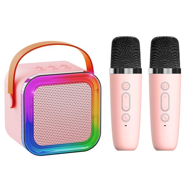 Mini Karaoke Machine for Kids Adults,Portable Bluetooth Speaker, 2 Wireless Microphones with Fun Voice Changing Function-Toys for 5 6 7 8 9 10 Year Old Girl Boys Birthday Gifts Ideas (Pink - 2 Mic)