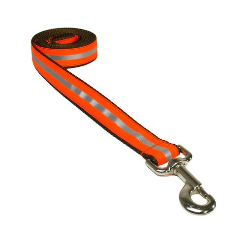 Large Reflective Orange Dog Leash: 1" wide, 6ft length - Made in USA.