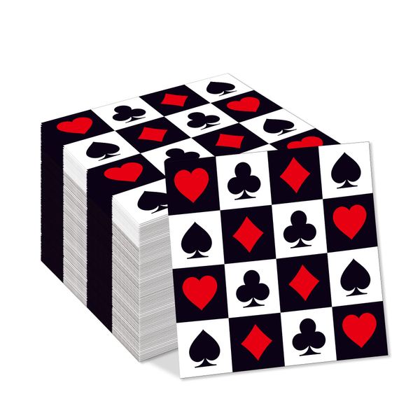 40Pcs Casino Poker Card Paper Napkins Las Vegas Paper Napkin Set Club Game Dinner Night Playing Cards Themed Party Supplies