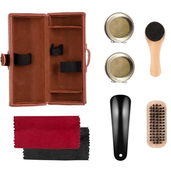 Jazooli 7pc Shoe Cleaning Kit | Shoe Shine & Black, Brown, Suede Shoe Cleaner Kit with Black Shoe Polish, Brown Shoe Polish, Shoe Cleaning Brushes, Shoe Polish Cloth and More