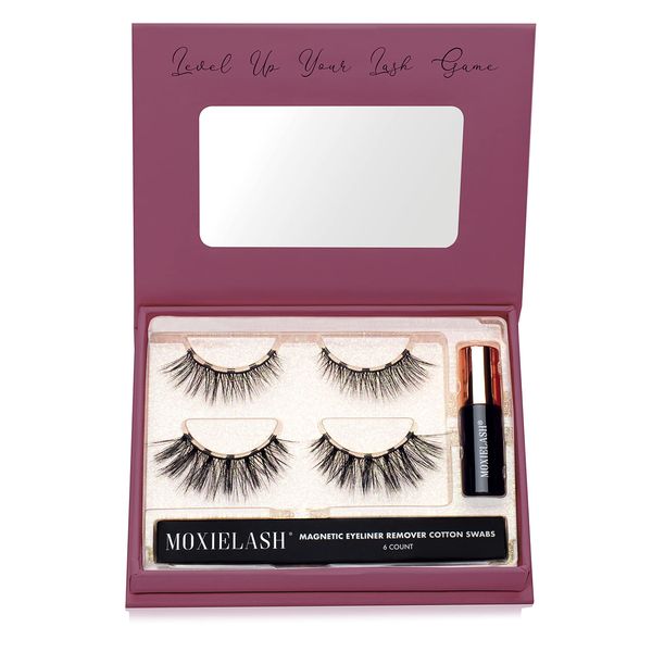 MoxieLash Magnetic Eyelashes with Eyeliner Kit - Essentials Kit Vol 3 - Natural Looking False Eyelashes - Wifey & Sexy Lash + Magnetic Eyeliner + Eyeliner Remover Swabs - USA Owned - No Glue