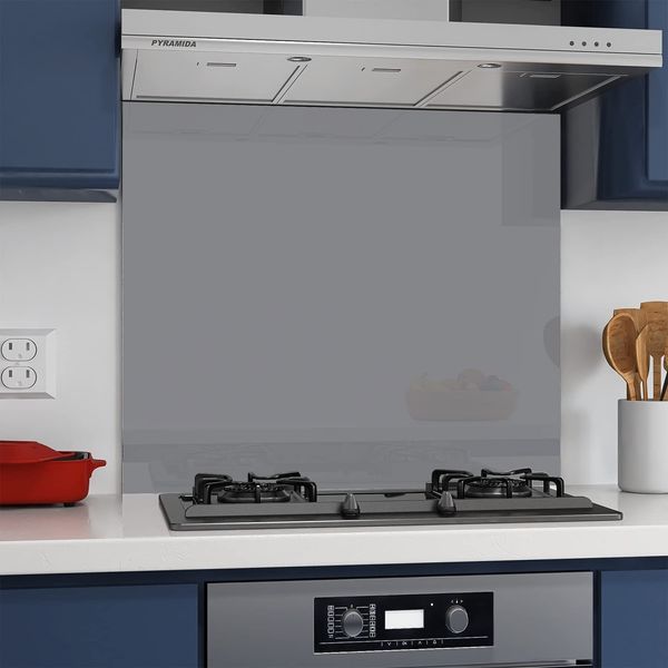 Home Supplies Grey Splashbacks for Cookers with Glue, Toughened Glass Heat Resistant Splashback for Kitchen (60cm x 75cm)