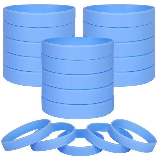 LVNRIDS 100 pcs Light Blue Blank Silicone Wristbands for Kid, Sports Party Rubber Elastic Wristband Wholesale Bulk Bracelet S