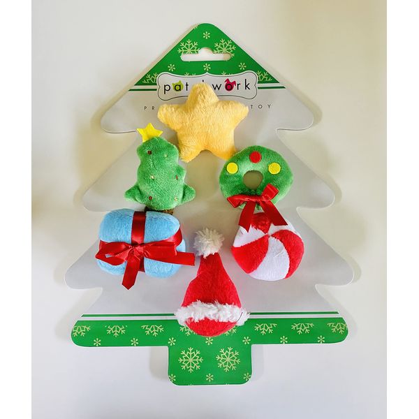 Patchwork Pet Holiday Tree Cat Toy 6pc Christmas Plush Set Premium Catnip