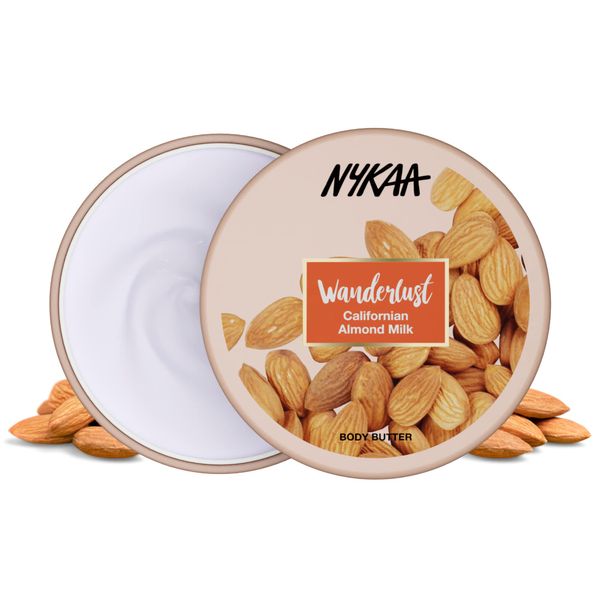 Nykaa Wanderlust Body Butter - Californian Almond Milk, Hydrating & Moisturizing Body Cream With Almonds, Shea & Cocoa Butter - Paraben, SLS & Cruetly Free - 6.76 fl.oz