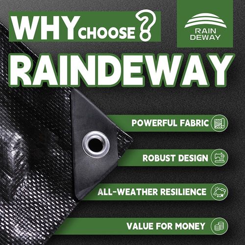 RAINDEWAY Black Tarp 6x8 Feet, UV Resistant, 8 Mil Multipurpose Medium Duty Waterproof Poly Tarp Cover with Metal Grommets and Reinforced Edges