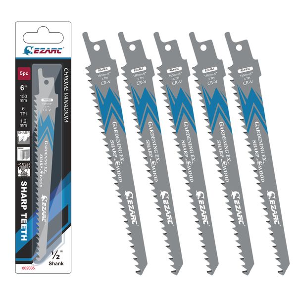 EZARC Reciprocating Saw Replacement Blades for Branch Cutting 5.9 inches (150 mm), 6 Mounts, Electric Saw Replacement Blades for Carpentry, Saver Saw Blade Set, Live Trees, Garden Pruning, Wood Cutting Wood, Plant Pruning, Plastic Pipe Cutting, Set of 5