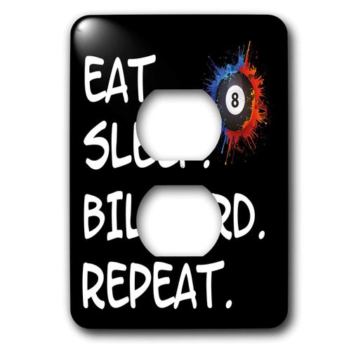 3dRose Sven Herkenrath Billiard - Eat Sleep Billiard Repeat Pool Snooker Player - 2 plug outlet cover (lsp_307217_6)