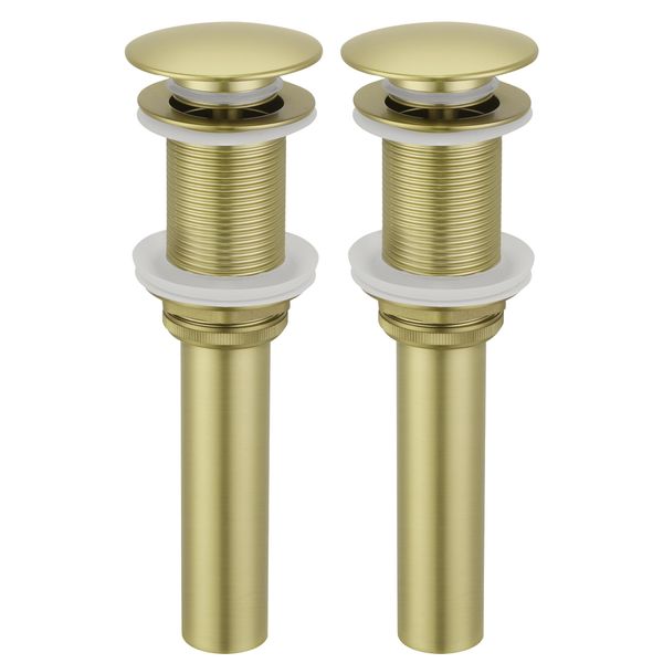 KES Sink Drain Stopper Without Overflow, Pop Up Drain for Bathroom Vessel Sink Brushed Gold 2 Pack, All Metal Rustproof Brass and 304 Stainless Steel, S2008D-BZ-P2