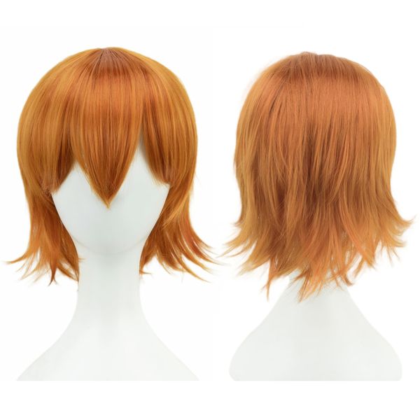 12 Inches Unisex Short Cosplay Hair Party BOB Wig with Bangs Halloween Costume Wigs (Orange)