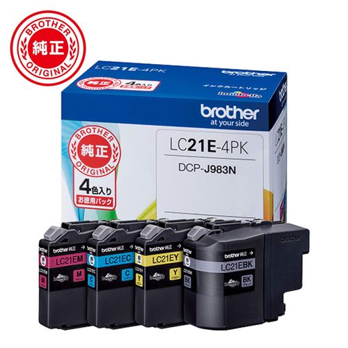 Brother Genuine LC21E-4PK Ink Cartridge, 4 Color Pack, Compatible Model Number: DCP-J983N, Other