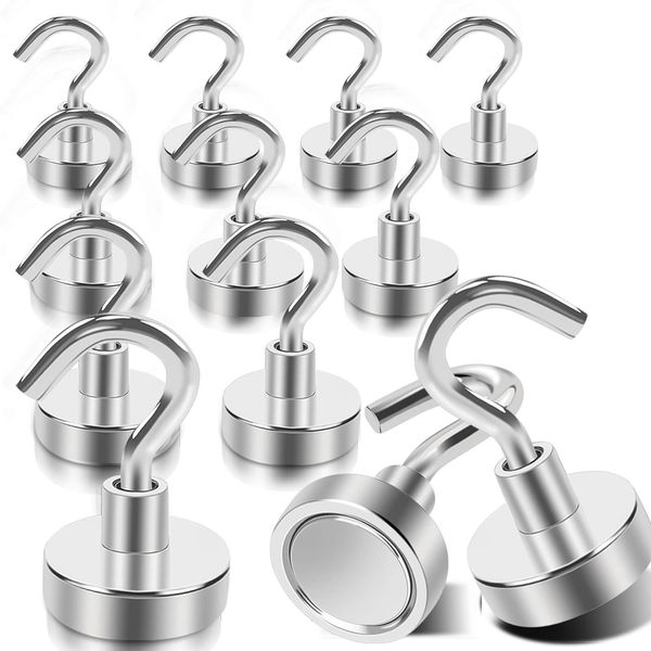 DGDUBRB 30lb+ Strong Magnetic Hooks for Cruise, 10pcs Muti-Use Metal Magnets with Hooks, for Fridge, BBQ Grill, Campervan, Van