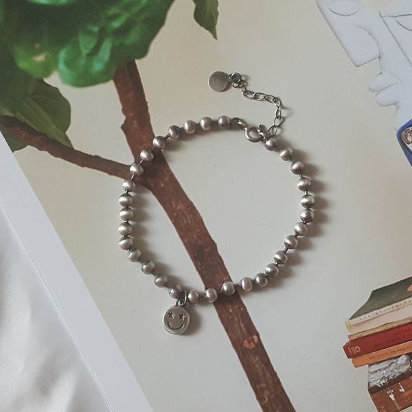 925 Silver Ball Bracelet Smile Women Silver Bracelet Oil Painting Military Badge Antique Bracelet