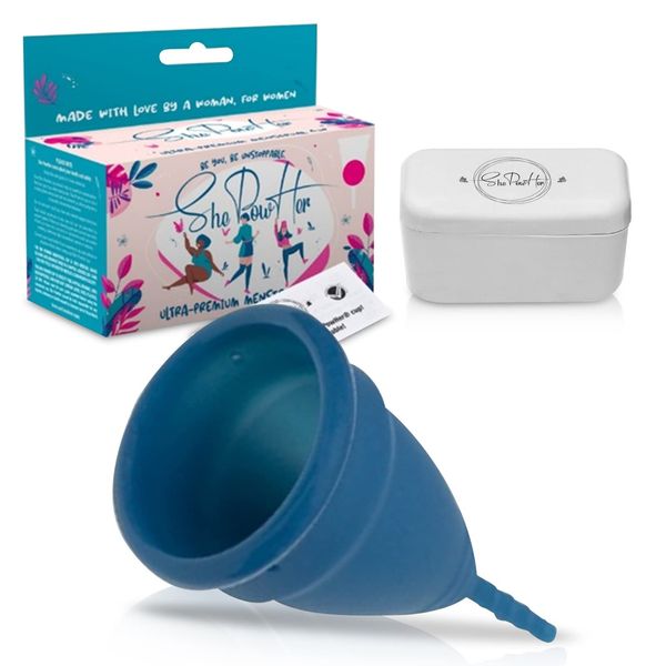 ShePowHer, Menstrual, Cup, and, Carrycase, Flexible, Period Cup, and, 100%, Medical, Grade, Silicone, Equivalent, of 1-5, Tampons, Easy, to, Use, and, Clean