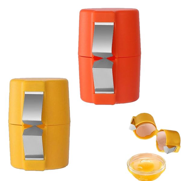 2PCS No Mess Easy Egg Opener, Portable Eggshell Remover, Kitchen Egg Shell Cutter Baking Tools (Orange&Yellow)