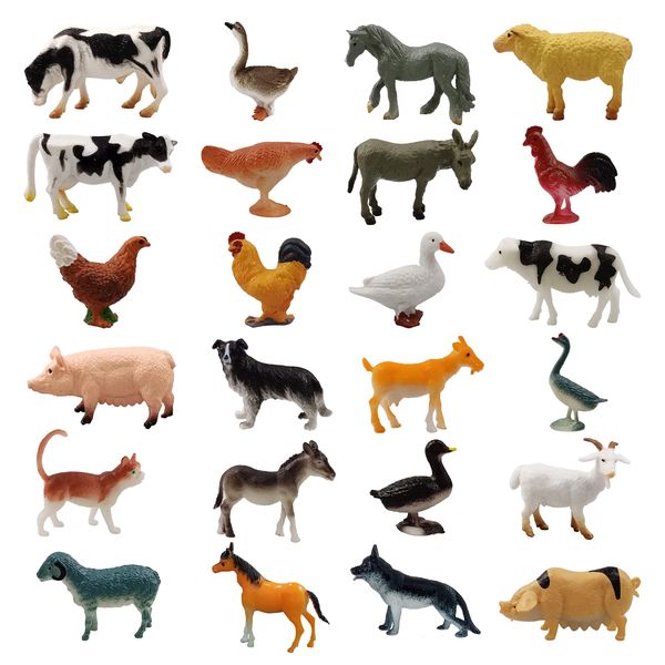 PPXMEEUDC 24 Mini Farm Animal Figurines, Realistic Figures, Educational Toys for Toddlers, Cake Toppers, Scene Decorations