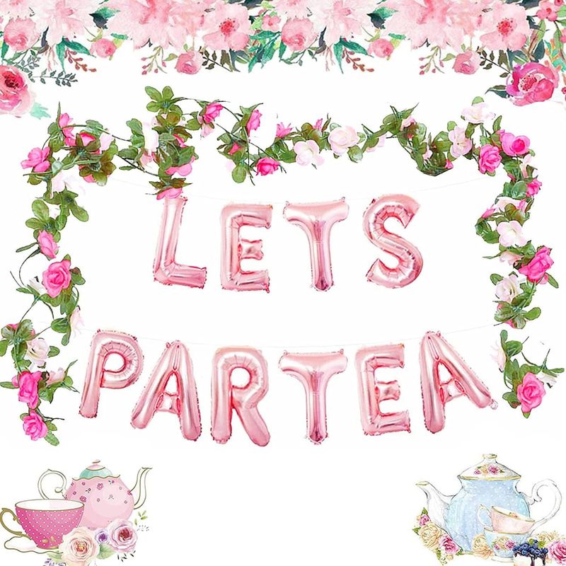 LaVenty 12 PCS LET'S PAR TEA Balloons Tea Party Birthday Banner Tea ...