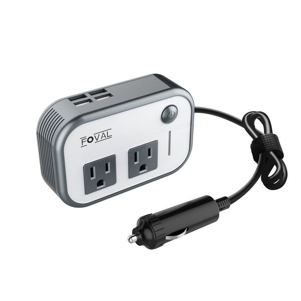 FOVAL 200W Car Power Inverter, 12V DC to 110V AC Car Converter with 4 USB Ports Car Laptop Charger, Car Adapter for Plug Outlet