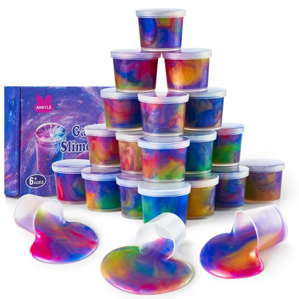 Ankyle 24 Pack Galaxy Slime Party Favors for Kids Slime Cup Bulk Stretchy & Non-Sticky DIY Stress Relief Putty Toy Birthday Halloween Christmas Stocking Stuffers, Classroom Reward for Girls Boys