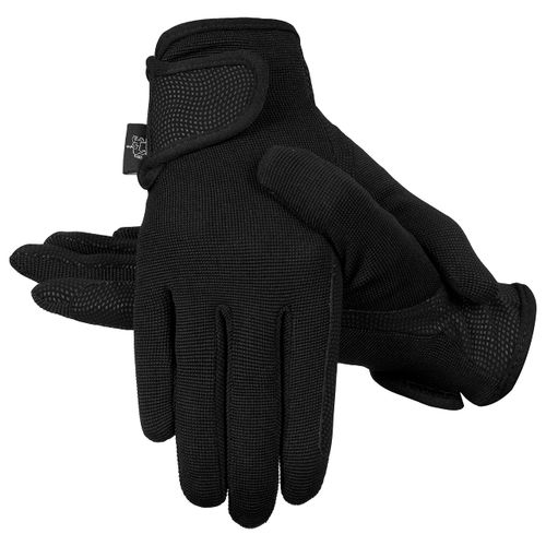 AFE Ladies Horse Riding Gloves Track Fabric Gloves Synthetic Leather Equestrian Black Stretch Fabric Pink Purple Lilac (Black, Small)