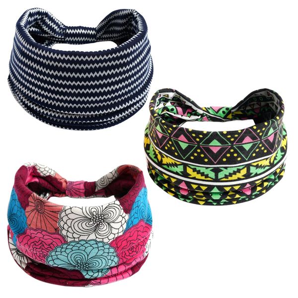 scicent Headband 3 Pieces Wide Hairbands Boho Print Hair Bands for Girls Sport Yoga Head Wraps Elastic Head Scarf for Women UK - 4156