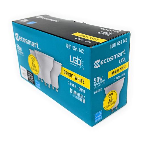 Ecosmart 50W Bright White MR16 GU10 LED Light Bulb (3-Pack) 1001654142 - New