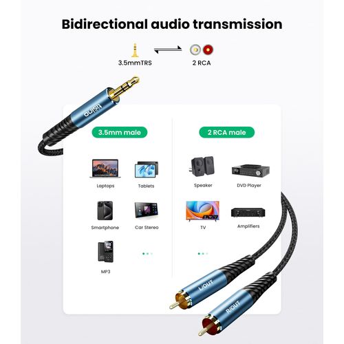 Tisino RCA to 3.5mm AUX Cable, 2 RCA Male to 1/8" TRS Headphone Jack Auxiliary Cable for Connecting Cell Phone, MP3 Players to Amplifier, TV(1.5m/5FT)