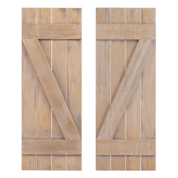 36 x 13 Inch Farmhouse Paulownia Wood Window Shutters Set of 2 for Windows-Light Brown