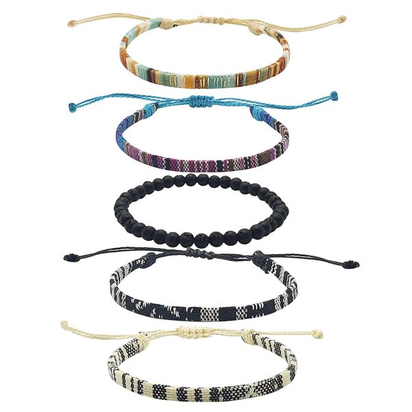 5 Pcs Surfer Beach Bracelet Men Women, Bracelets For Men, Handmade Boho Ankle Bracelet Summer Hippie Jewelry Beachy Braided Bracelets Adjustable,Unisex Rope String Anklet Waterproof for Men Women