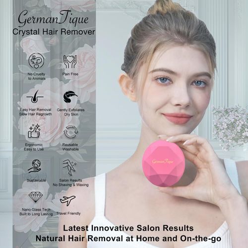 GERMANTIQUE Crystal Hair Eraser,Upgraded Crystal Hair Remover Diamond,Painless and Effective Nano Glass Hair Removal Stone and Skin Exfoliation,Natural Epilator for Women and Men(Rose Pink)