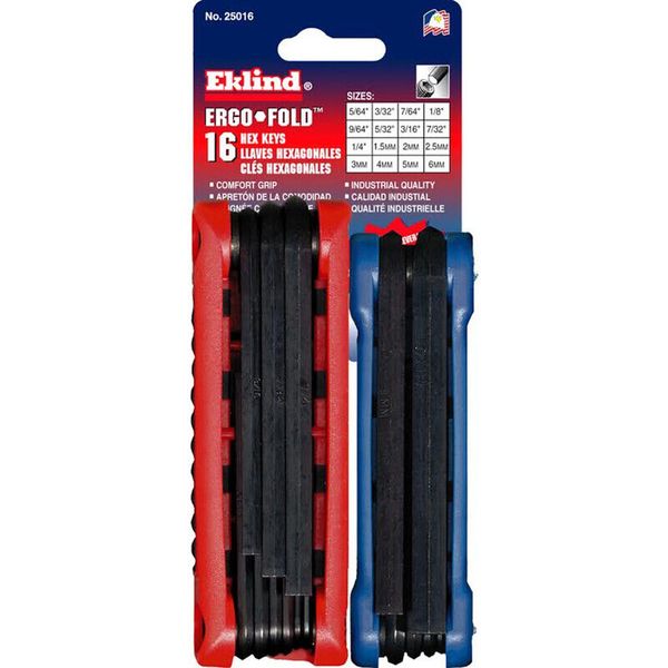 Eklind 25016 Alloy Steel Black Metric/SAE Fold-Up Hex Key Set 3-11/16 L in.