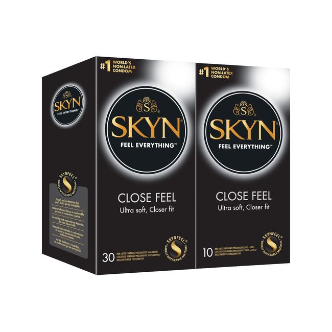 SKYN Close Feel Condoms Pack of 40 / Skynfeel Latex Free Condoms for Men, Small Fit Condoms, Thin Condoms, Smooth Straight Shape, 51mm Wide