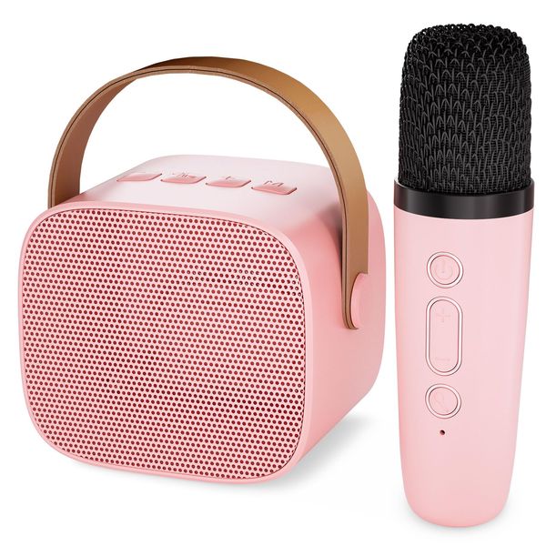 Wowstar Mini Karaoke Machine for Kids Adults, Portable Bluetooth Speaker with Wireless Microphone, Toddler Microphone Toys for Girls and Boys Birthday Party Home KTV(Pink)