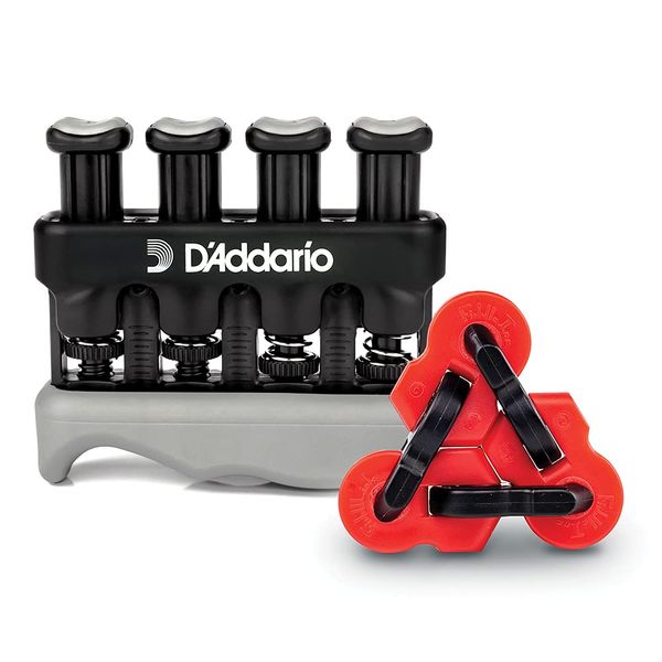 D'Addario Varigrip Finger Strengthener with Fiddilink - Finger Exerciser and Guitar Trainer with Simulated Strings for Callus Building - Strengthening and Coordination Tool for Guitar Players