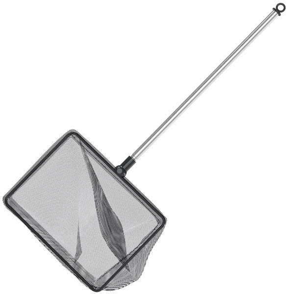 Pawfly 6 Inch Aquarium Fish Net with Telescopic Stainless Steel Handle Larger Square Net with Soft Fine Mesh Sludge Food Residue Wastes Skimming Cleaning Net for Fish Tanks Small Koi Ponds and Pools