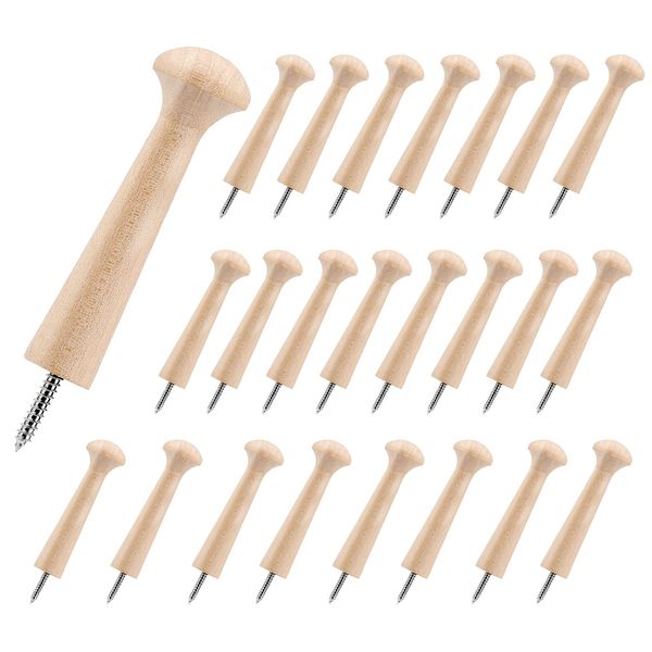 24 Pieces Wooden Shaker Peg 2.9 Inch Long Wood Wall Mounted Screw-on Shaker Pegs Unfinished Wood Shaker Rack Wood Coat Hooks Hanger for Hanging Clothes Hat Towel and DIY Paint Color