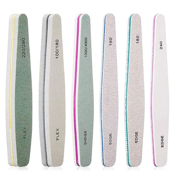 Aibboyi Nail File Set, Gel Nail File, Sponge Buffer, Cuticle Pusher, Nail Polish, 150, 180, 240, 100/180, 200/280, 1000/4000 Grit, Set of 6