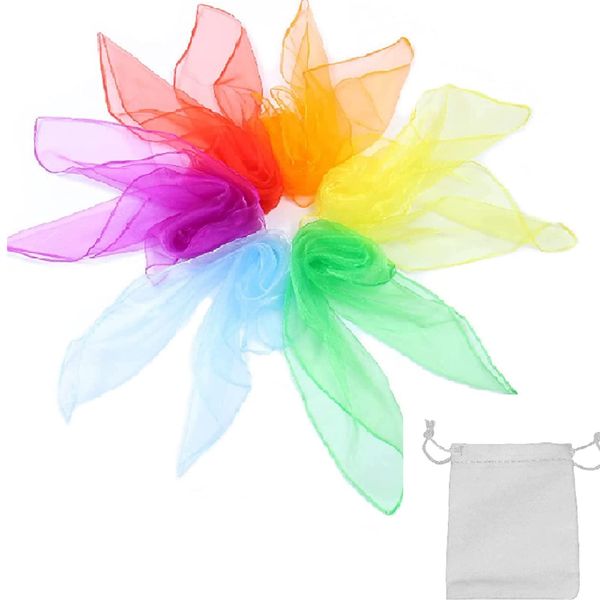 Bunte Chiffontücher,Bunt Jongliertücher,Jongliertücher,Sensorisches Werkzeug,Tanz Tücher,Square Jongliertücher,Square Bunte Tanz Chiffontücher für Kinder und Erwachsene Tanzen , 60*60 cm, 6 Stück