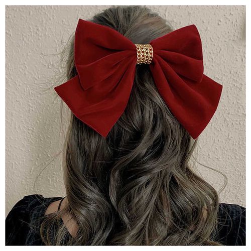 Inateannal Red Velvet Bow Hair Clips Satin Bow Hair Clips Large Velvet Bow Hair Clips French Winter Ribbon Bow Head Clamp Bow Knot Barrettes Hair Accessories for Women and Women
