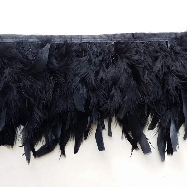 Sowder Turkey Feathers Trim Fringe for Party Wedding Dress Sewing Crafts Costumes Decoration Pack of 2 yards(black)