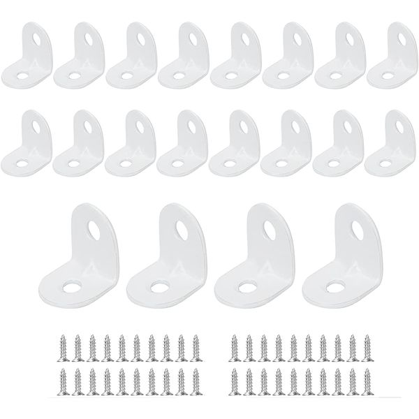 JatilEr 20 Pcs Corner Bracket 20 * 20 mm, Right Angle Brackets 90 Degree Corner Brace Metal L Brackets Metal with 40 Screws for Wood Furniture Fixation - White