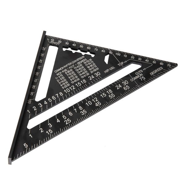 Beslands Triangular Ruler for Carpentry, Circular Saw Ruler, 7.1 x 7.1 inches (18 x 18 cm), Double-Sided Scale, Aluminum Alloy, Black, Protractor, Architecture, Drafting, Carpentry Tools, Surveying