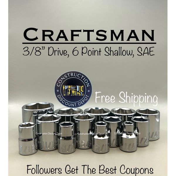 NEW CRAFTSMAN 13 Piece 3/8" Drive Shallow SAE 6 Point Socket Set 1/4-1"