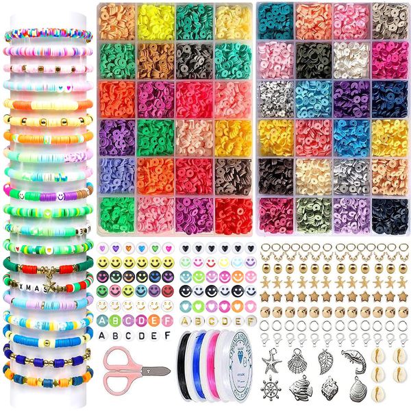 Mytovosn 10400 Stück Perlen Set, Bunte Polymer Clay Beads 48 Farben Flach Rund Basteln Perlen DIY Schmuck Bastelset für Ohrring Armbänder Halskette Schmuck Kreativ Geschenk