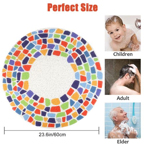 Shower Mat Non Slip, Round Shower Mats for Inside Shower 23.6 x 23.6'', Bath Mat for Inside Bath Anti Mould, Soft Loofah Shower Massage Mat Bathroom Floor Mat with Anti-slip Grid Bottom, Quick Dry