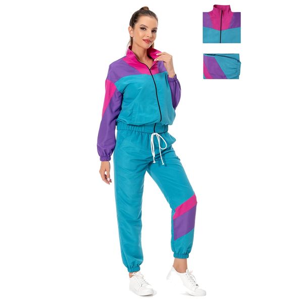 MASSWO Women 80s Sportswear Set 2 Piece Outfits Casual Sweatsuits Retro Vintage Purple Tracksuit