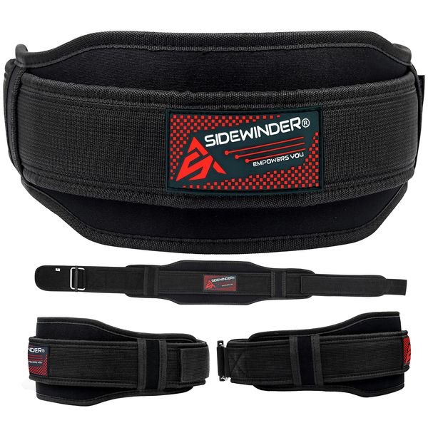 SideWinder Weight Lifting Belt for Serious Crossfit, Powerlifting Gym Training Fitness Workout Deadlifts Double Padded Back Support