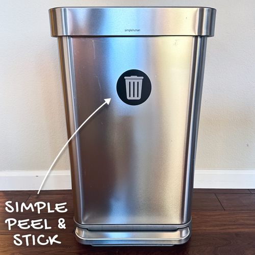 Stickios Recycle Stickers for Trash Bins - Waterproof & Removable Vinyl Decals for Indoor/Outdoor Garbage Cans - Made in USA - Black (3.5x3.5 inches, 2-Pack)