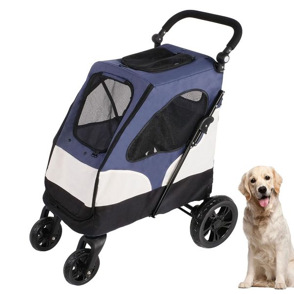 LONABR Foldable Pet Stroller 4 Wheels Dog Medium Dogs Cats Jogger Pushchair